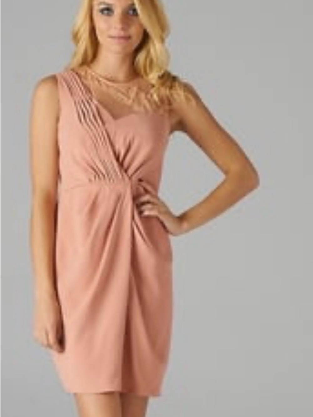 Esley Sleeveless Pleated Twist Front Dress - Blush Pink